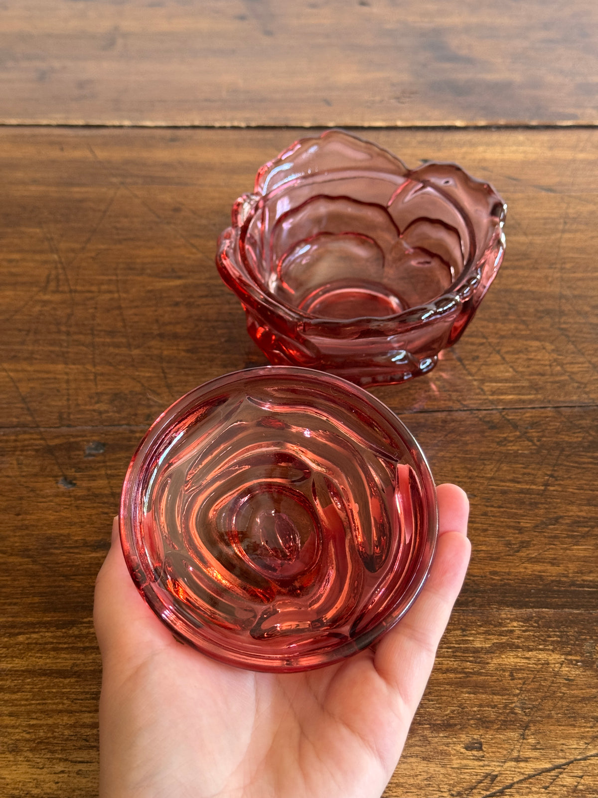Vintage Fenton Pink Dusty Rose Butterfly Trinket Dish with Lid