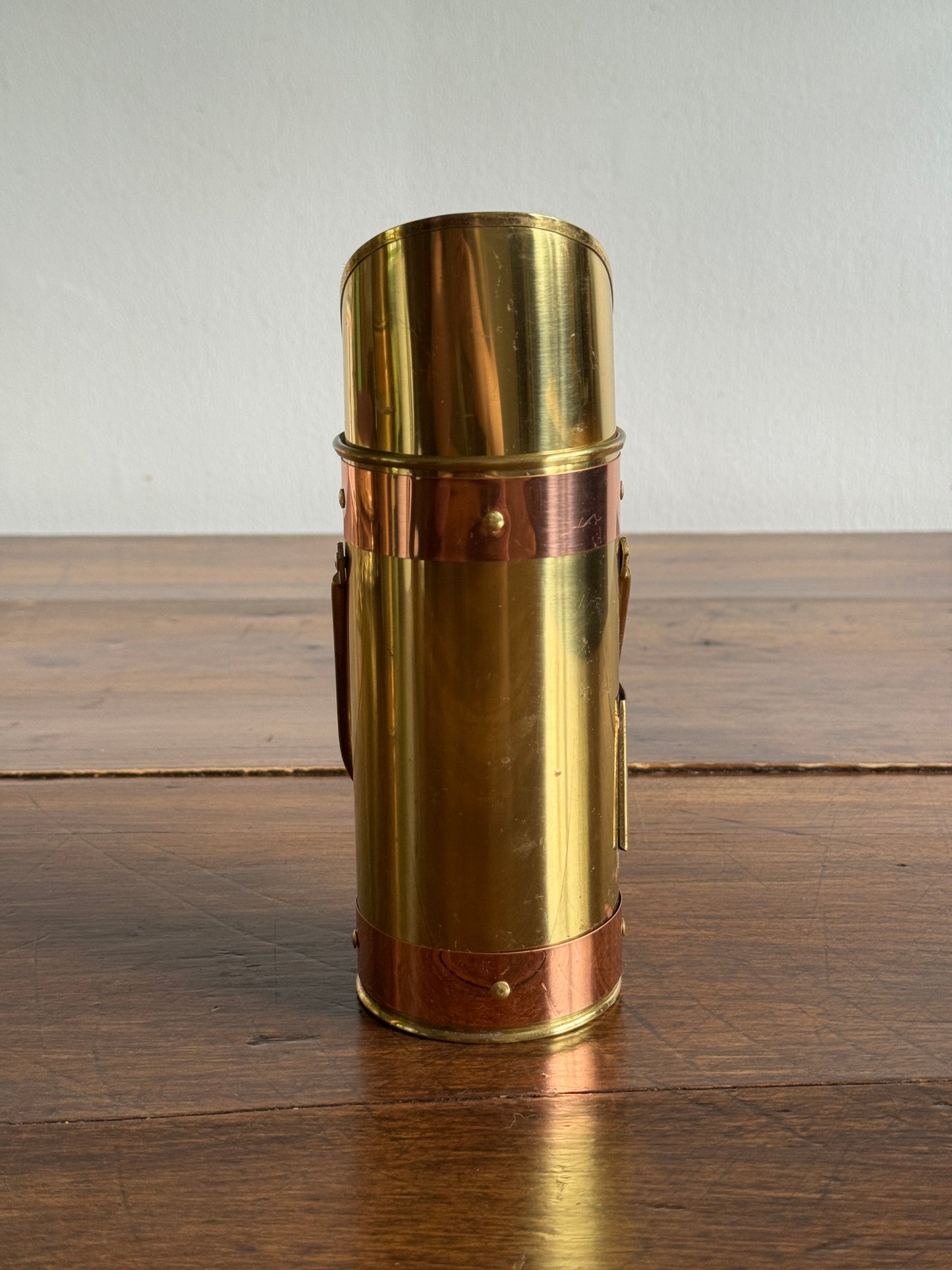 Shiny Brass Long Match Holder with Scooped Opening and Handle
