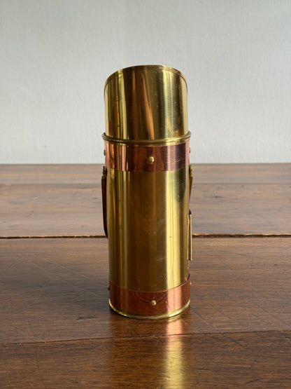 Shiny Brass Long Match Holder with Scooped Opening and Handle
