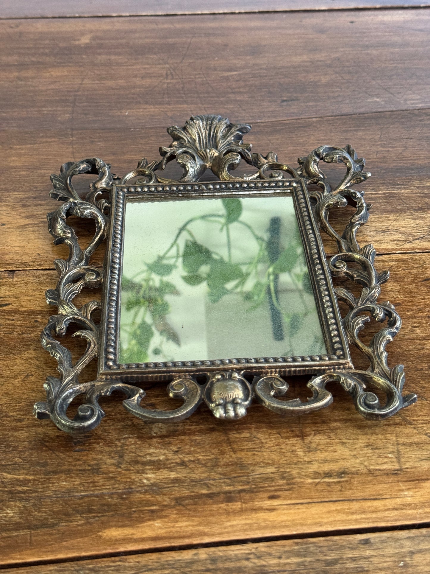 Heavy Cast Metal Ornate Mirror with Foxing