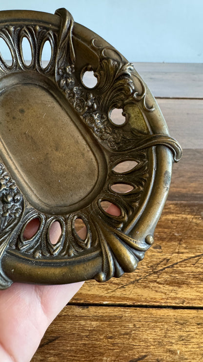 Vintage Embossed Metal Art Nouveau Dish with Ornate Detailing
