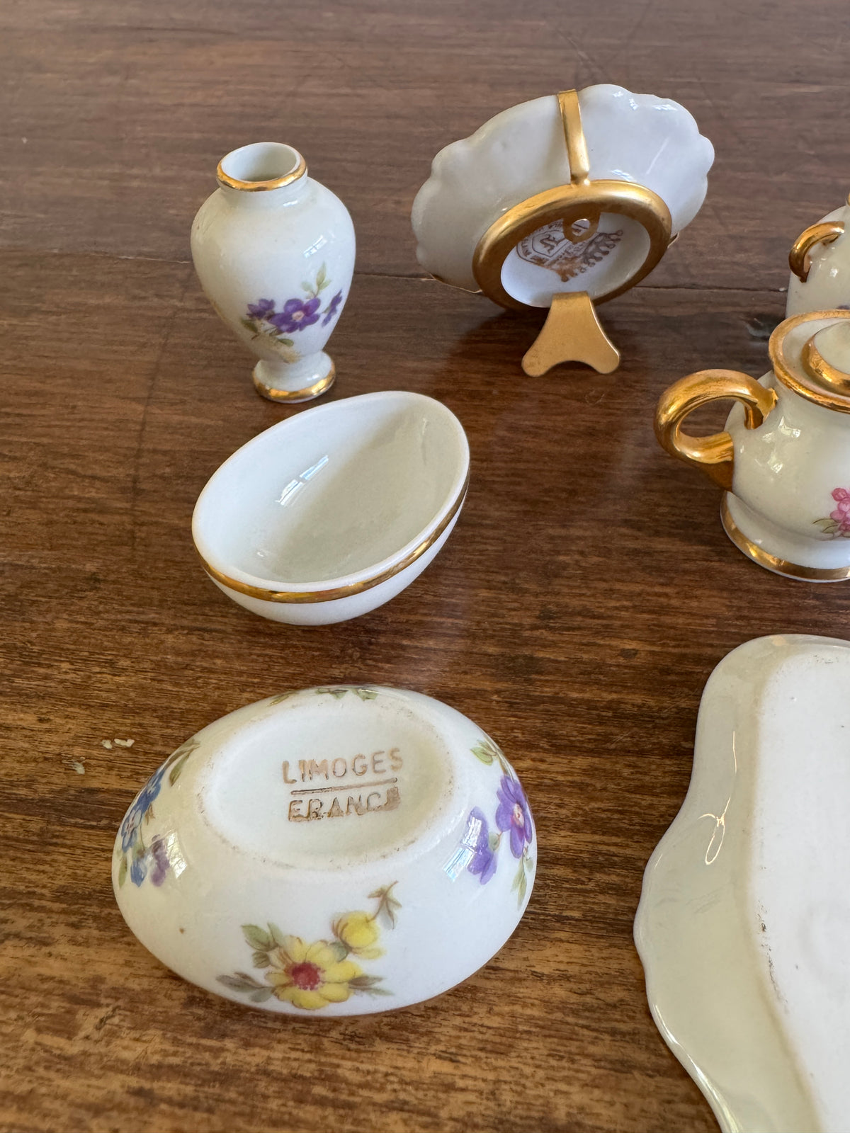 Vintage Limoges France Mixed Miniature Set - Trinket Dish, Tea Set, Vase, Doll House Minis, Plate