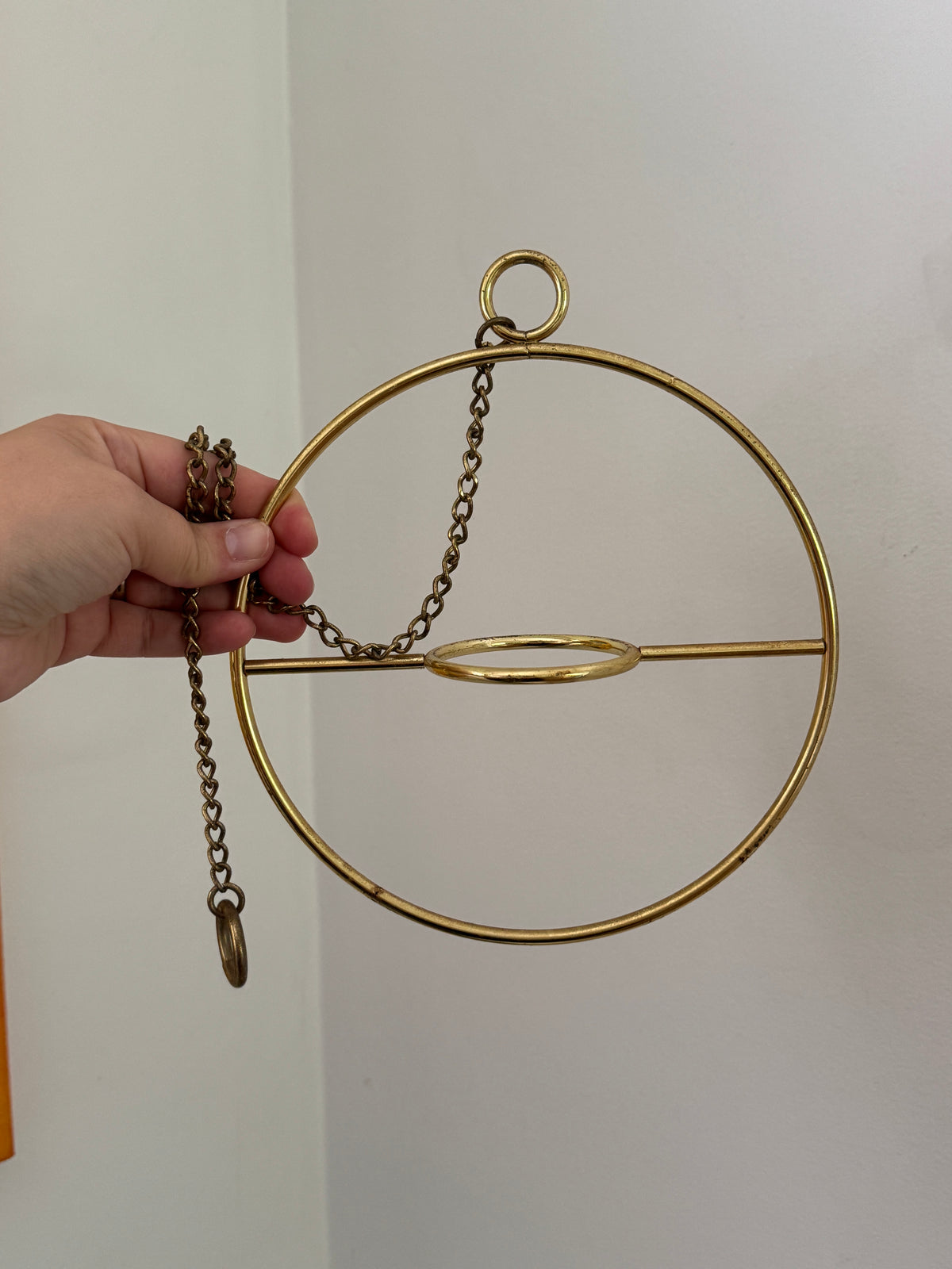 Vintage Small Hanging Brass Plated Holder - Candle Votive or Small Pot Holder