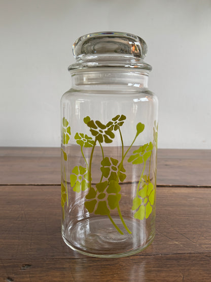 USA Glass Storage Jar with Retro Green Flower Design