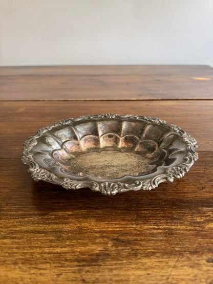 Silver Plated Scalloped Bowl with Lovely Worn Patina