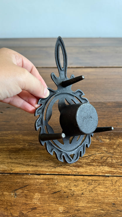 Vintage Cast Iron Trivet Warmer with Raised Feet and Tealight Candle Holder - Made in Japan