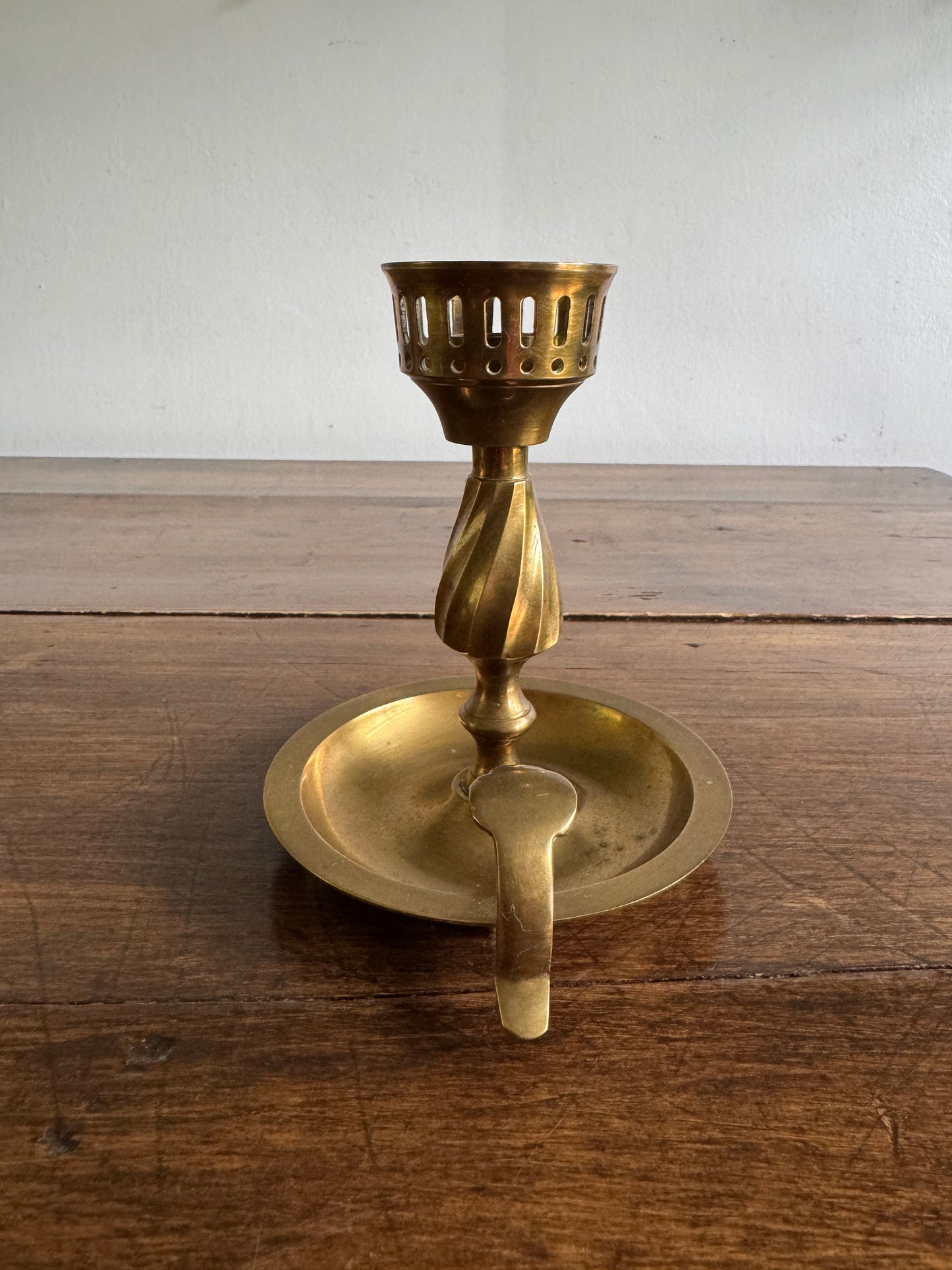 Single Vintage Brass Candle Holder with Cut Out Detailing - Made in India