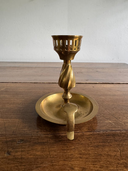 Single Vintage Brass Candle Holder with Cut Out Detailing - Made in India
