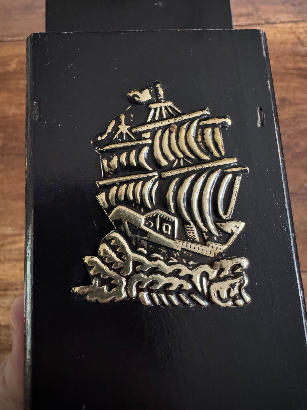 Wooden Nautical Long Match Holder with Ship Embellishment