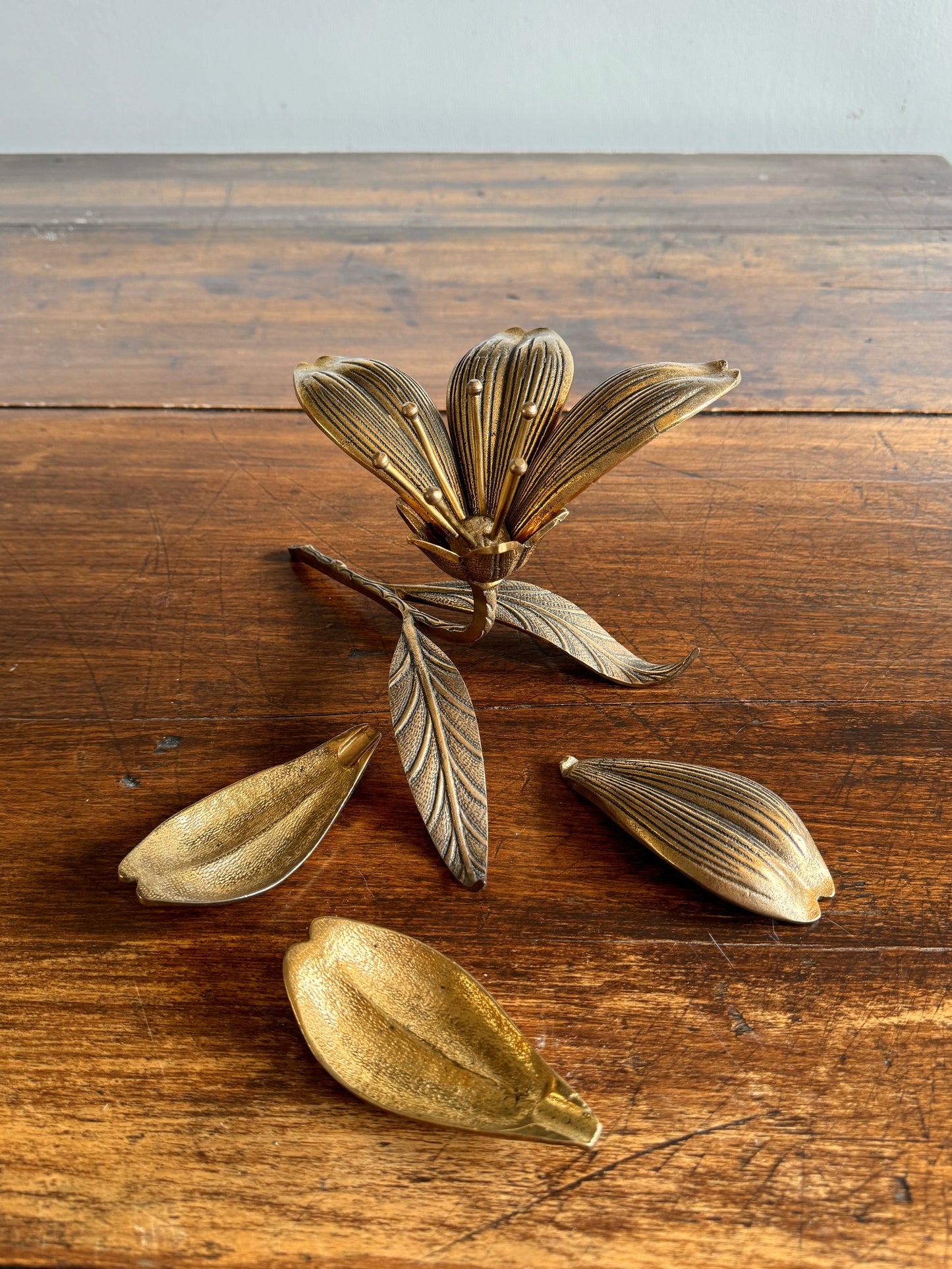Vintage Brass Large Flower Figurine with Removeable Personal Ashtrays