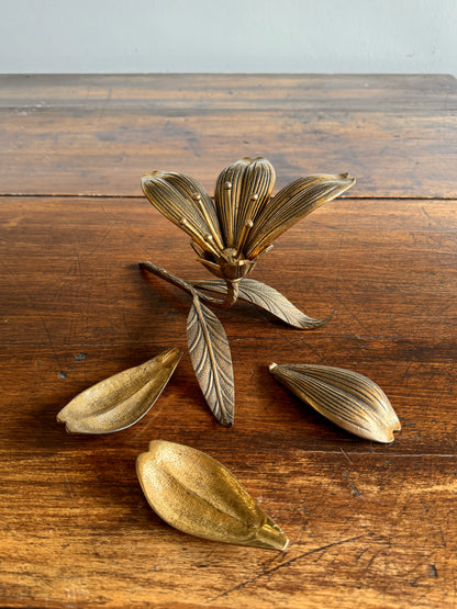 Vintage Brass Large Flower Figurine with Removeable Personal Ashtrays