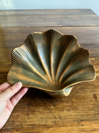 Pottery Shell Shaped Bowl with Faux Metal/Patina Finish - Made in Mexico