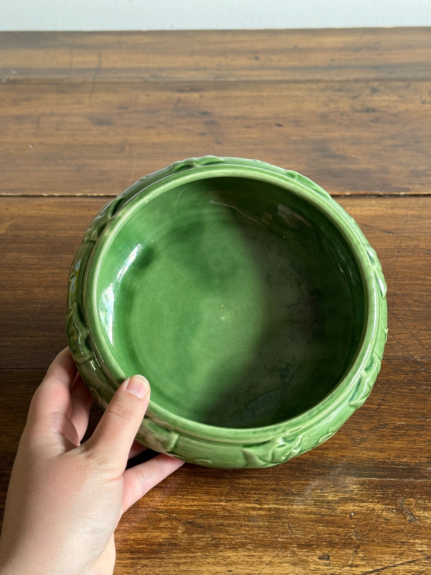 Vintage Shawnee Pottery Shallow Bowl with Ivy Leaf Print
