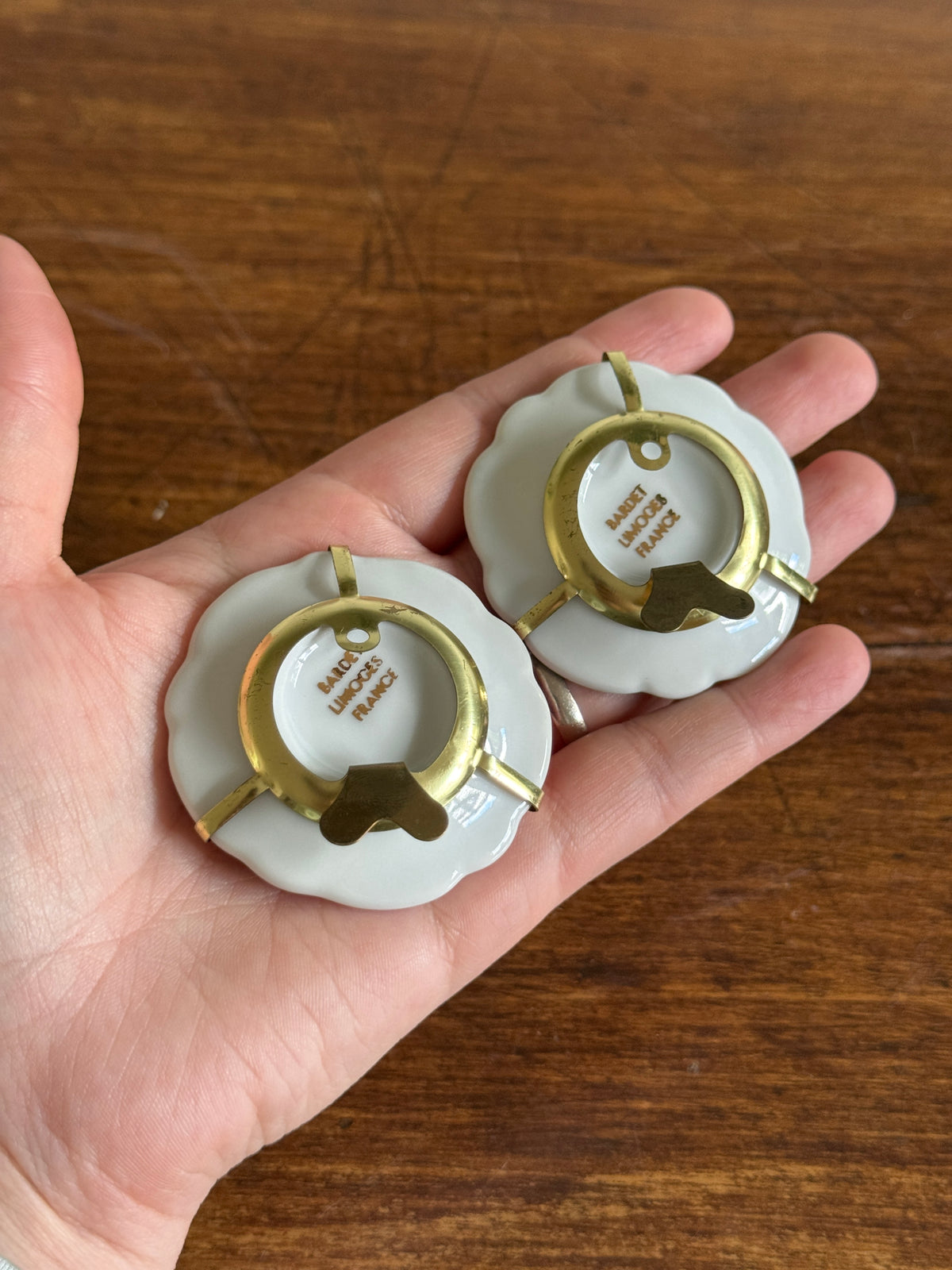 Vintage Pair of Miniature Limoges France Collectors Plates on Stands/Hangers