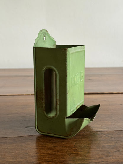 Vintage Painted Light Green Metal Small Match Holder