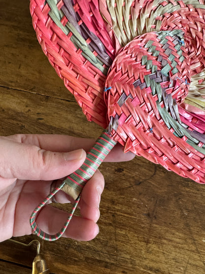 Vintage Colourful Woven Hand Fan Wall Decor - Handheld Boho Fan