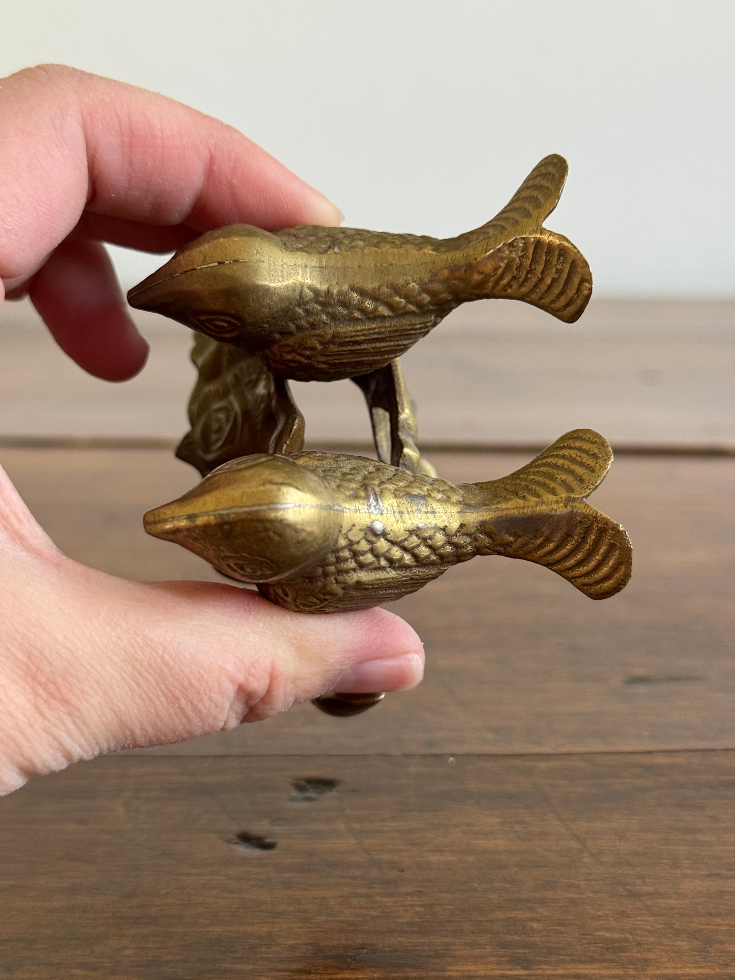 Vintage Brass Birds on Ornate Base - Brass Love Bird Figurine