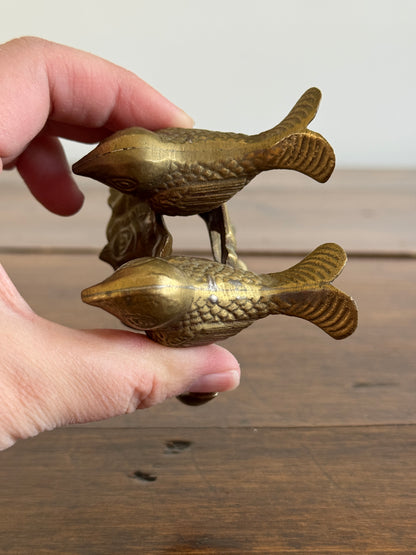 Vintage Brass Birds on Ornate Base - Brass Love Bird Figurine