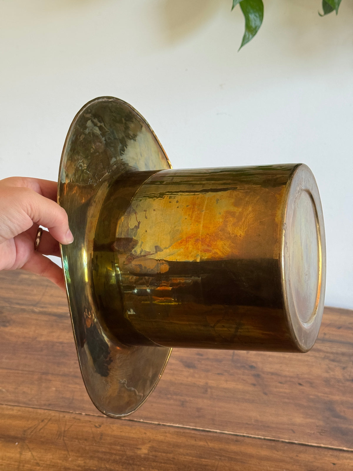 Vintage Large Brass Top Hat Ice Bucket - Vintage Brass Wine Chiller