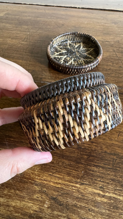 Miniature Woven Basket with Star Design and Neutral Colouring