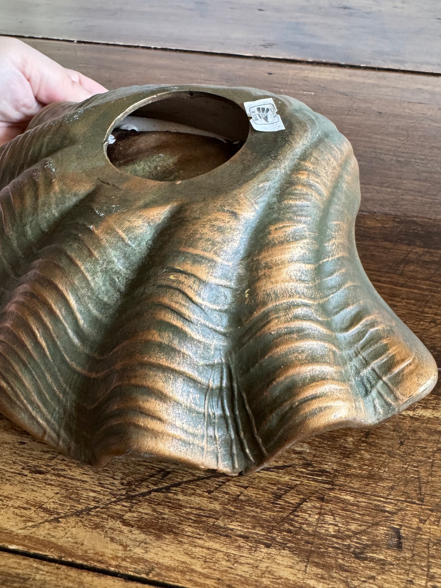 Pottery Shell Shaped Bowl with Faux Metal/Patina Finish - Made in Mexico