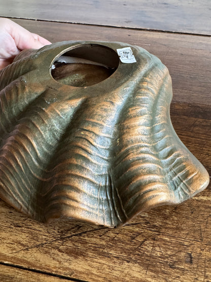 Pottery Shell Shaped Bowl with Faux Metal/Patina Finish - Made in Mexico
