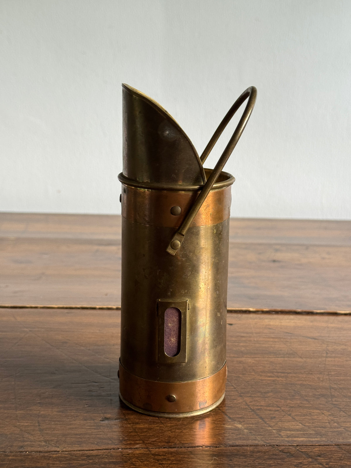 Dark Brass Long Match Holder with Scooped Opening and Handle