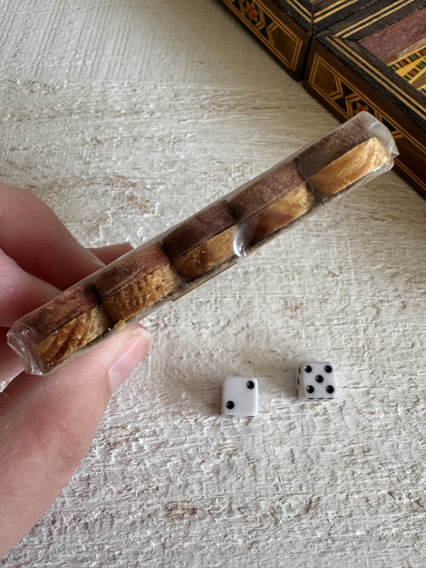 Small Travel Sized Folding Chess and Backgammon 2-in-1 Set with Stunning Marquetry Detailing and Wooden Pieces