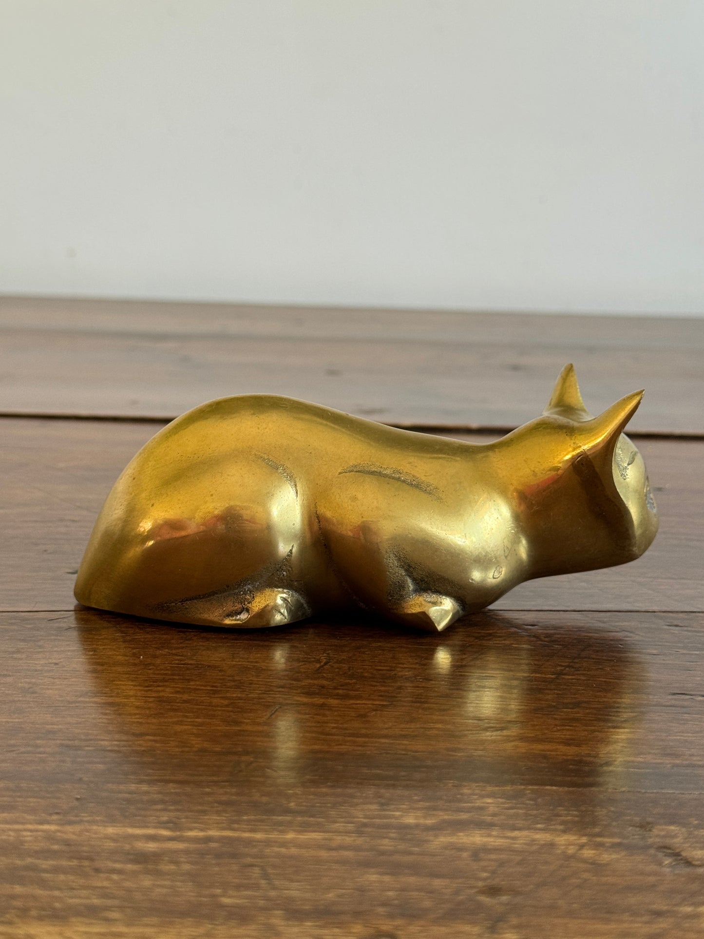 Vintage Brass Crouching Cat - Hunting Cat Brass Figurine