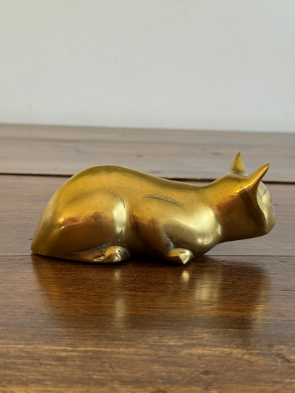 Vintage Brass Crouching Cat - Hunting Cat Brass Figurine