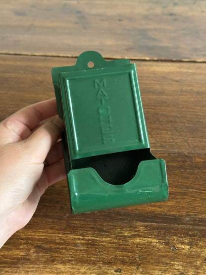 Vintage Painted Dark Green Metal Small Match Holder