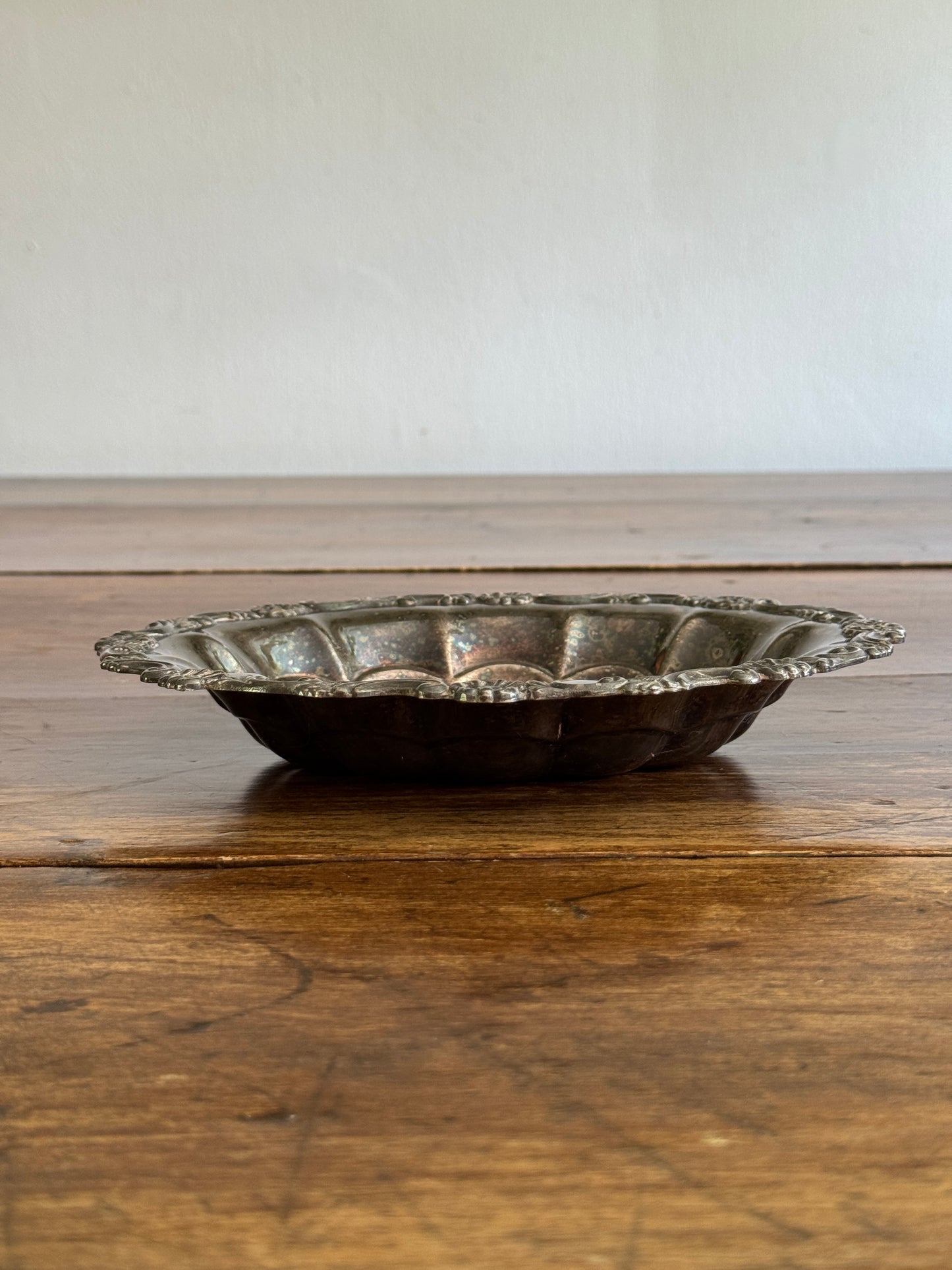 Silver Plated Scalloped Bowl with Lovely Worn Patina