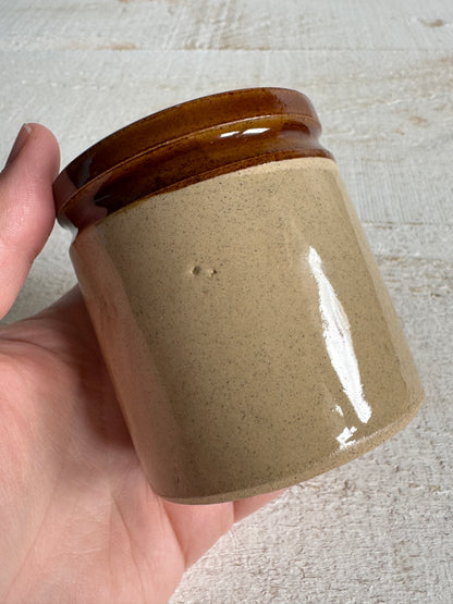 Vintage Small/Miniature Stoneware Jar - Rustic Farmhouse Kitchen Storage Jar - Open Pottery Jar