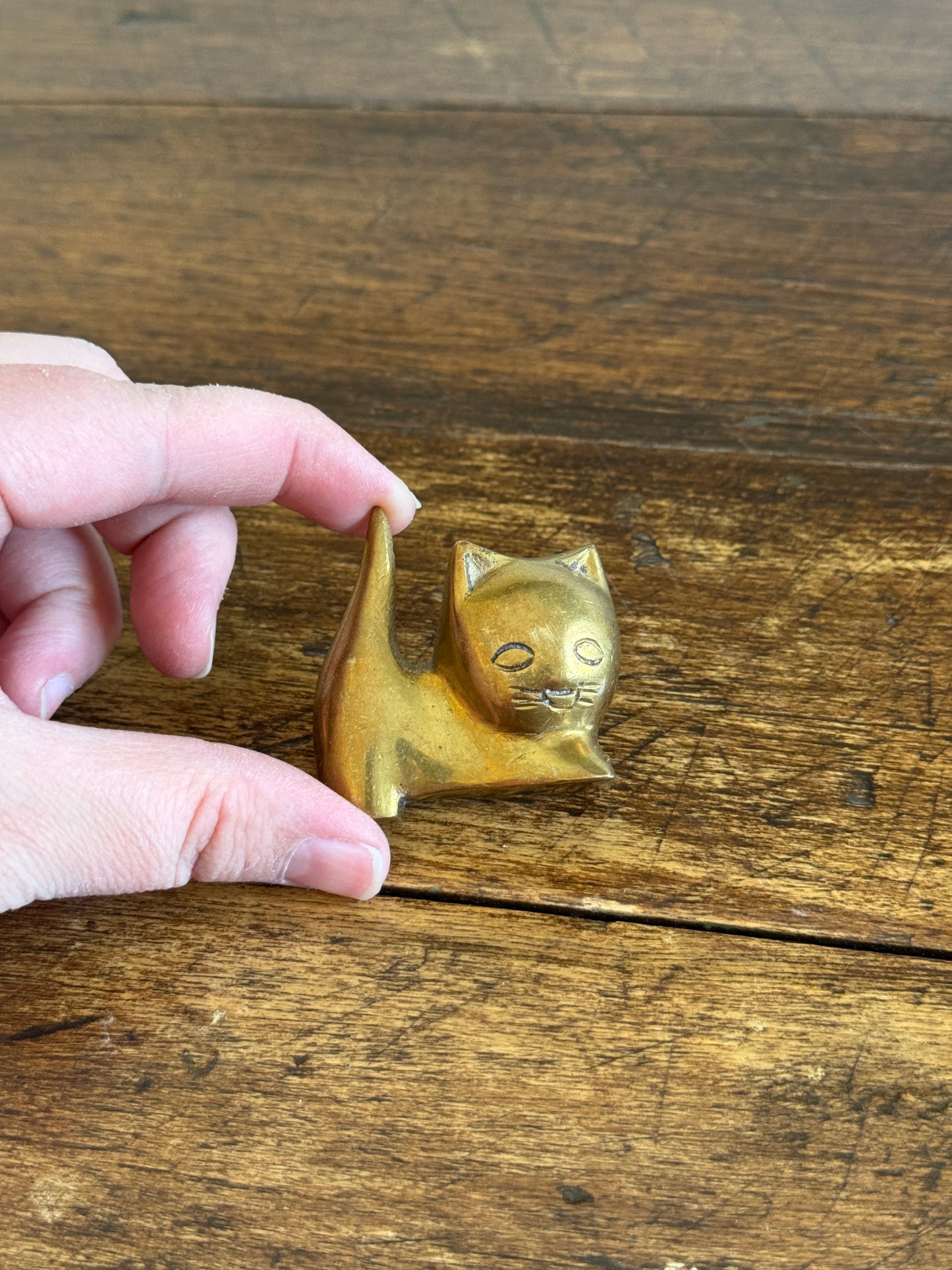 Vintage Cheeky Miniature Cat Figurine with Cartoon Like Features