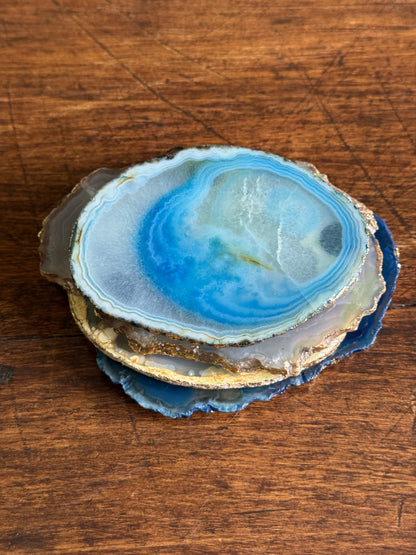 Stone Slab Coaster Set with Gold-Tone Edges