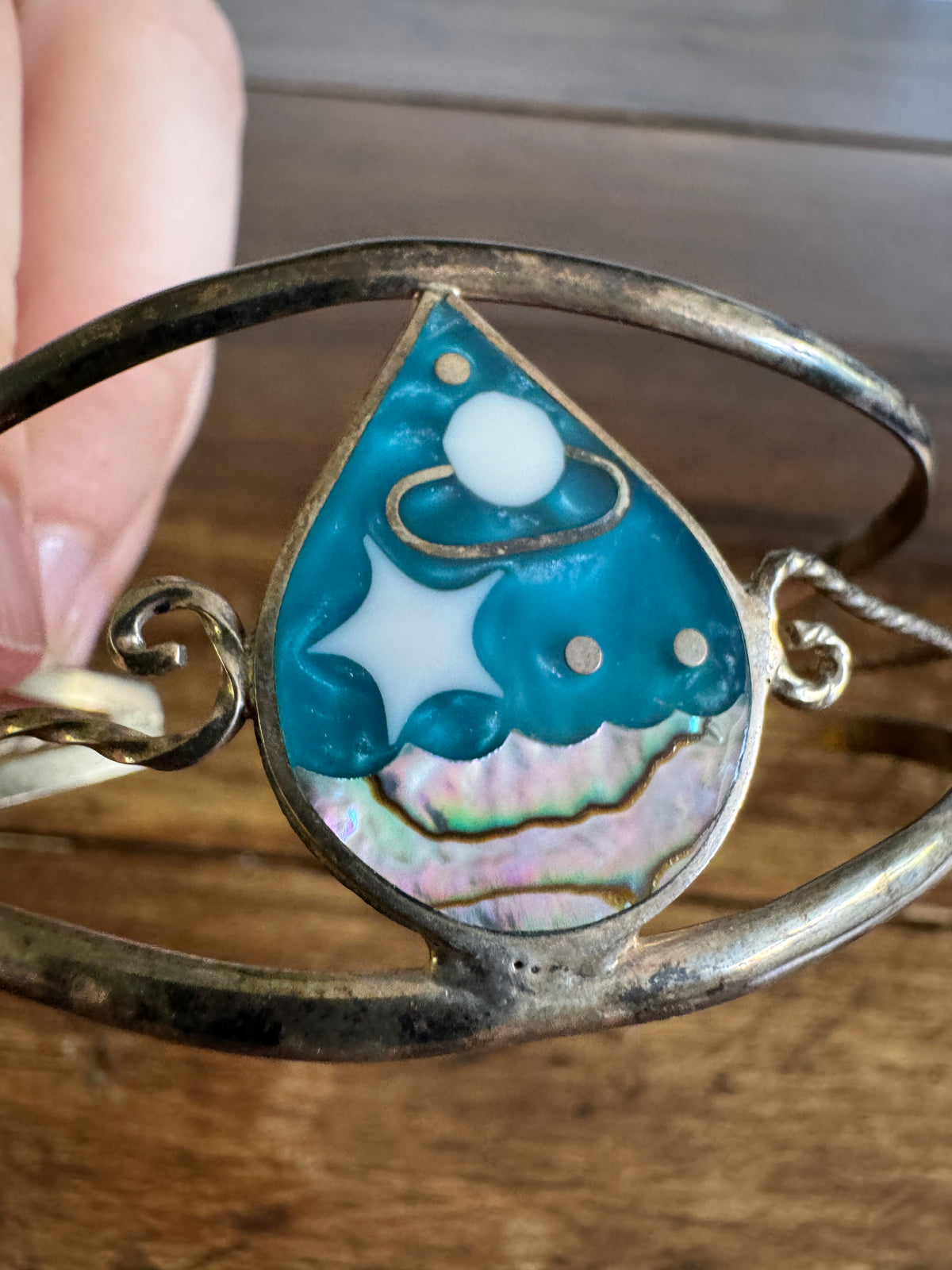 Vintage Alpaca Silver Cuff Bracelet - Inlay Cuff Bracelet - Made in Mexico
