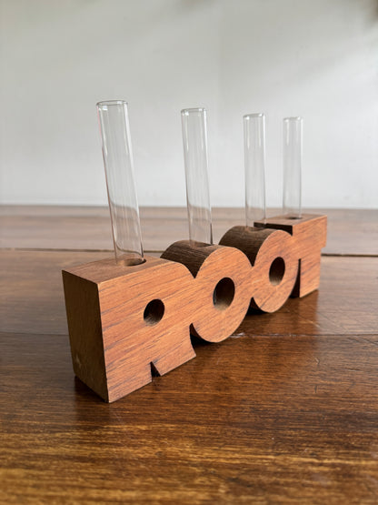 ROOT Propagation Vase - Wood Word with Glass Vial Holders