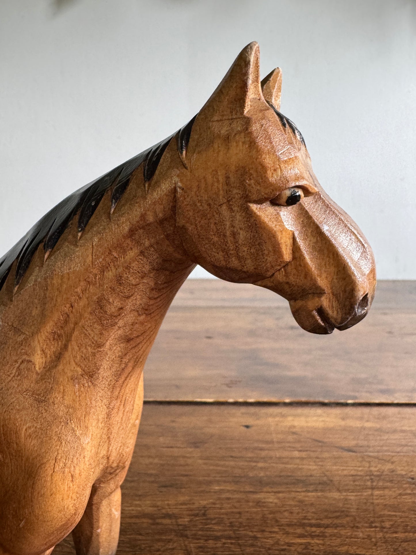 Vintage Carved Wood Horse Figurine - Made in China
