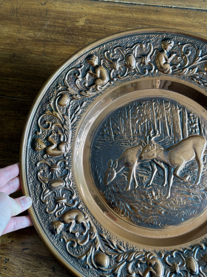Vintage Copper Relief Deer Plate Wall Hanging