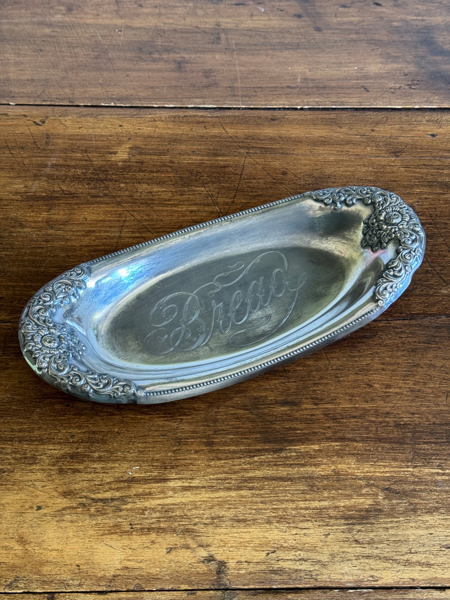 Vintage Silver Plated Bread Dish with Lovely BREAD Word Engraving
