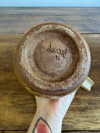 Vintage Large Pottery Pitcher Vase with Brown Tones and Speckling