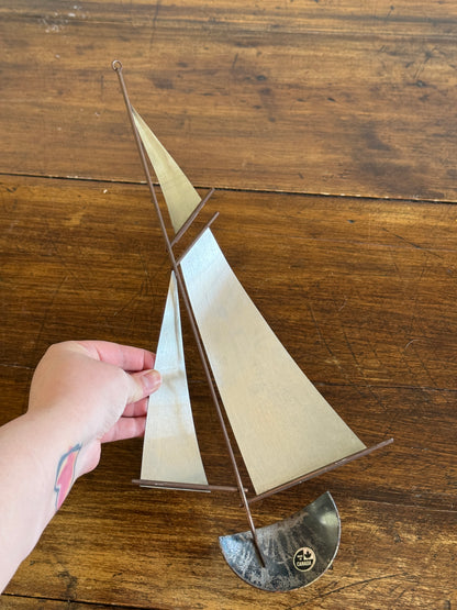 Vintage Brutalist Style Sailboat Metalwork Wall Art - Made in Canada