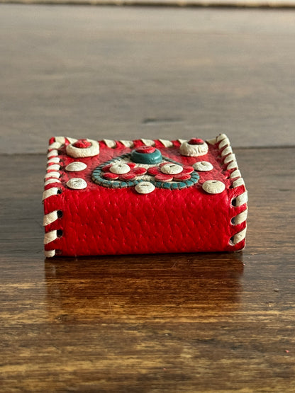 Small Decorative Tooled Leather Match Box Cover/Holder with Heart Design