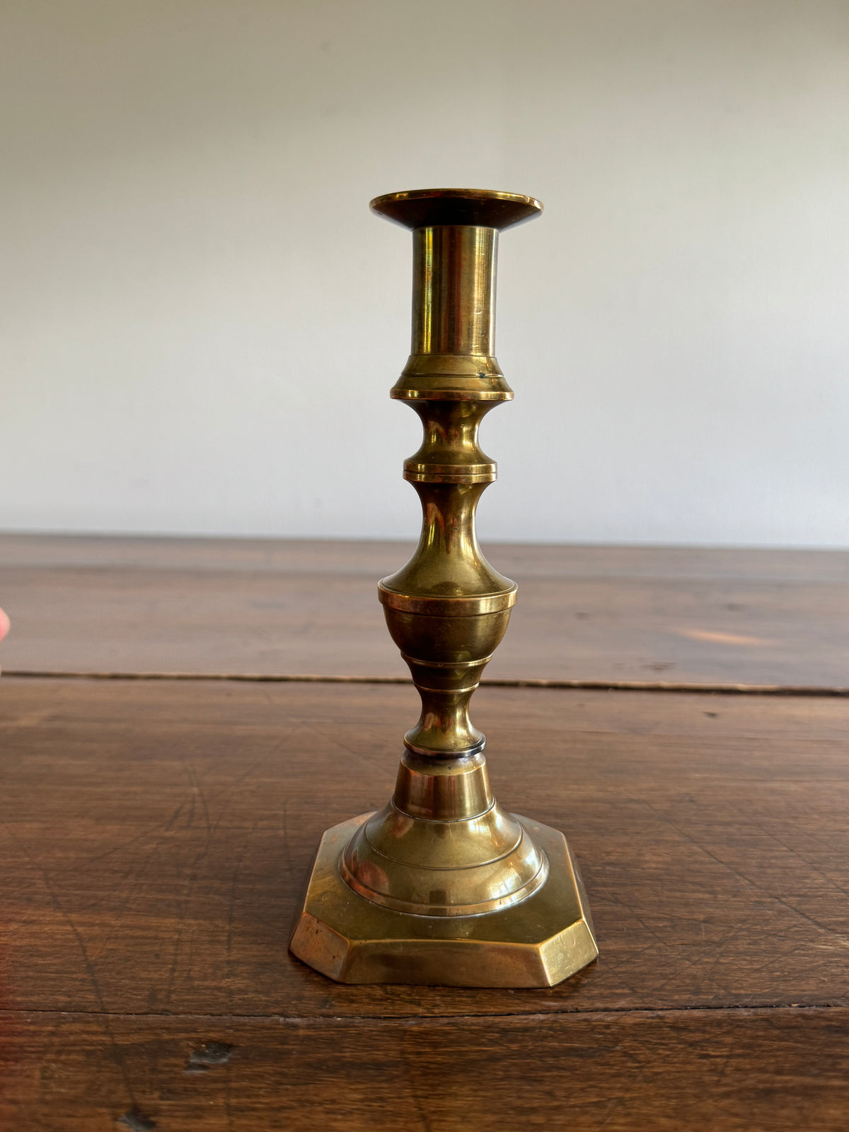 Single Vintage Brass Candle Holder with Ornate Post Design