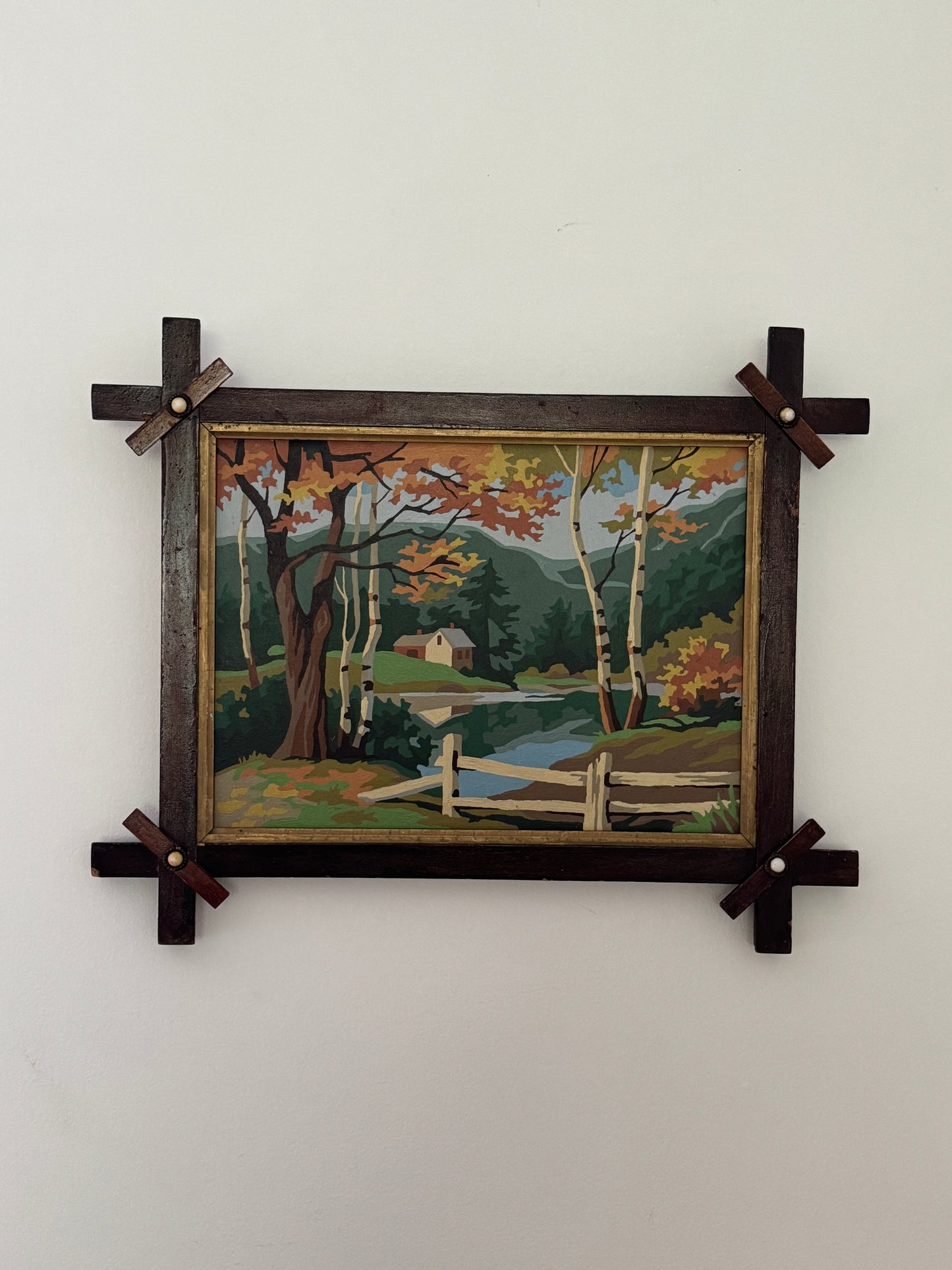 Vintage Scenic Paint By Number In Handmade Frame