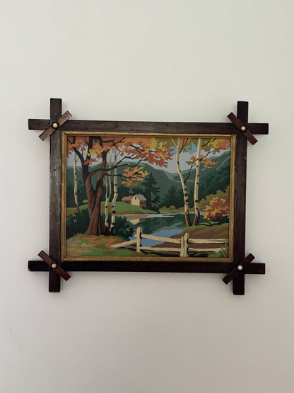 Vintage Scenic Paint By Number In Handmade Frame