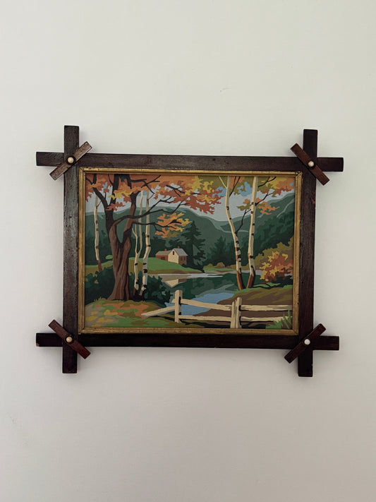 Vintage Scenic Paint By Number In Handmade Frame