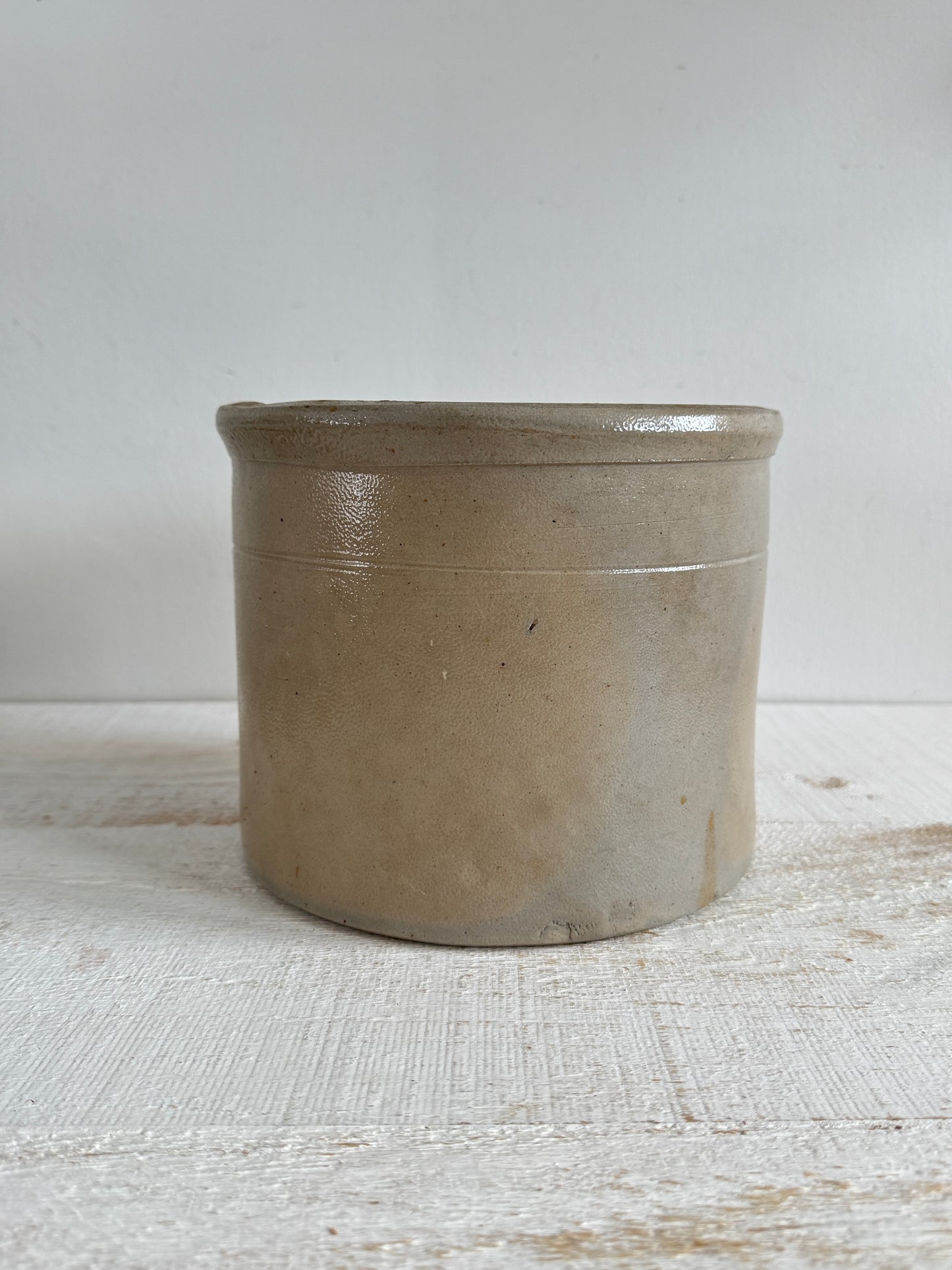 Vintage Grey/Tan Pottery Crock with Large Opening