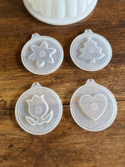 Vintage White Plastic Tupperware Jello Dome Mold with Toppers