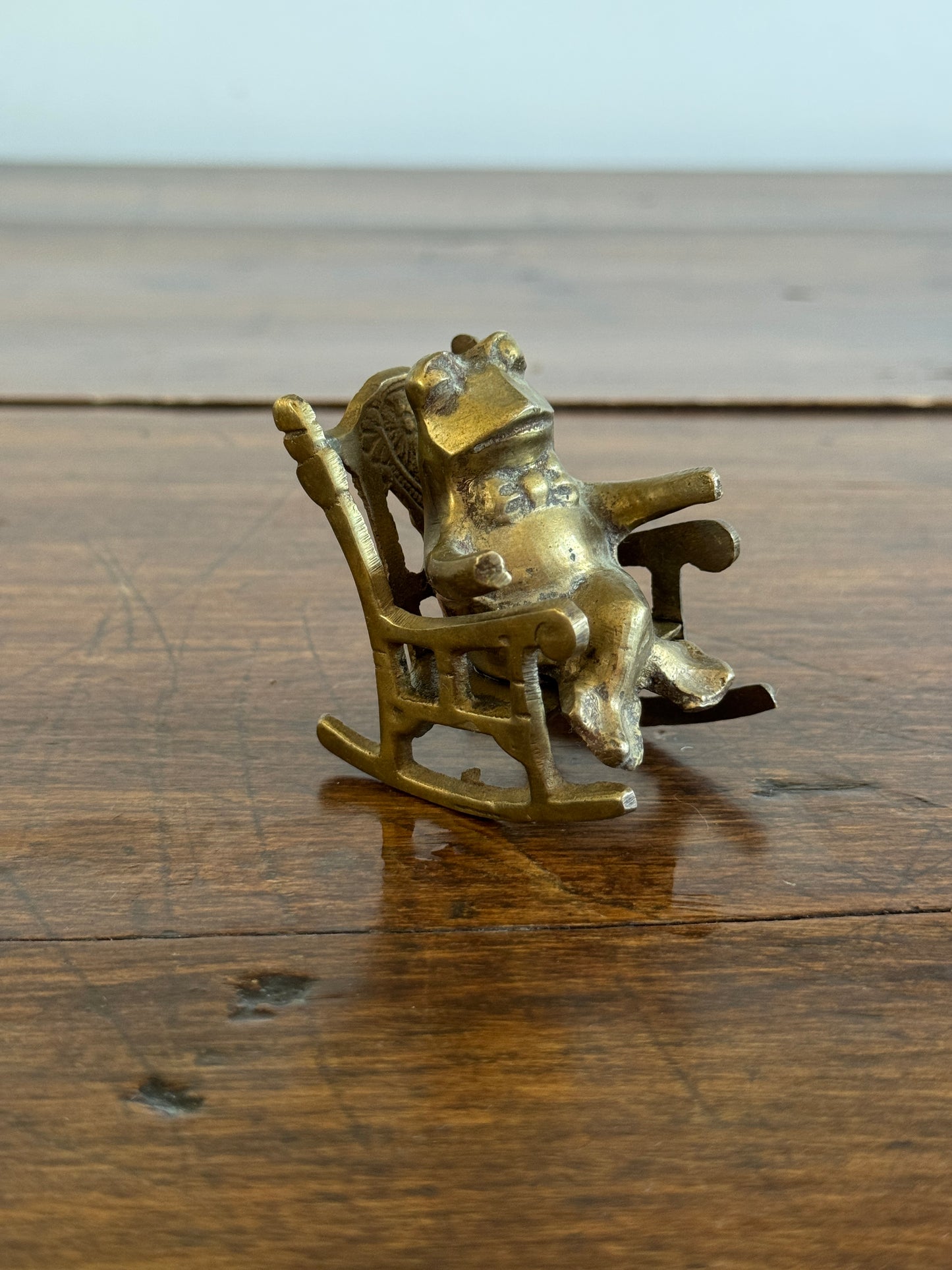 Vintage Brass Frog on Rocking Chair Small Figurine